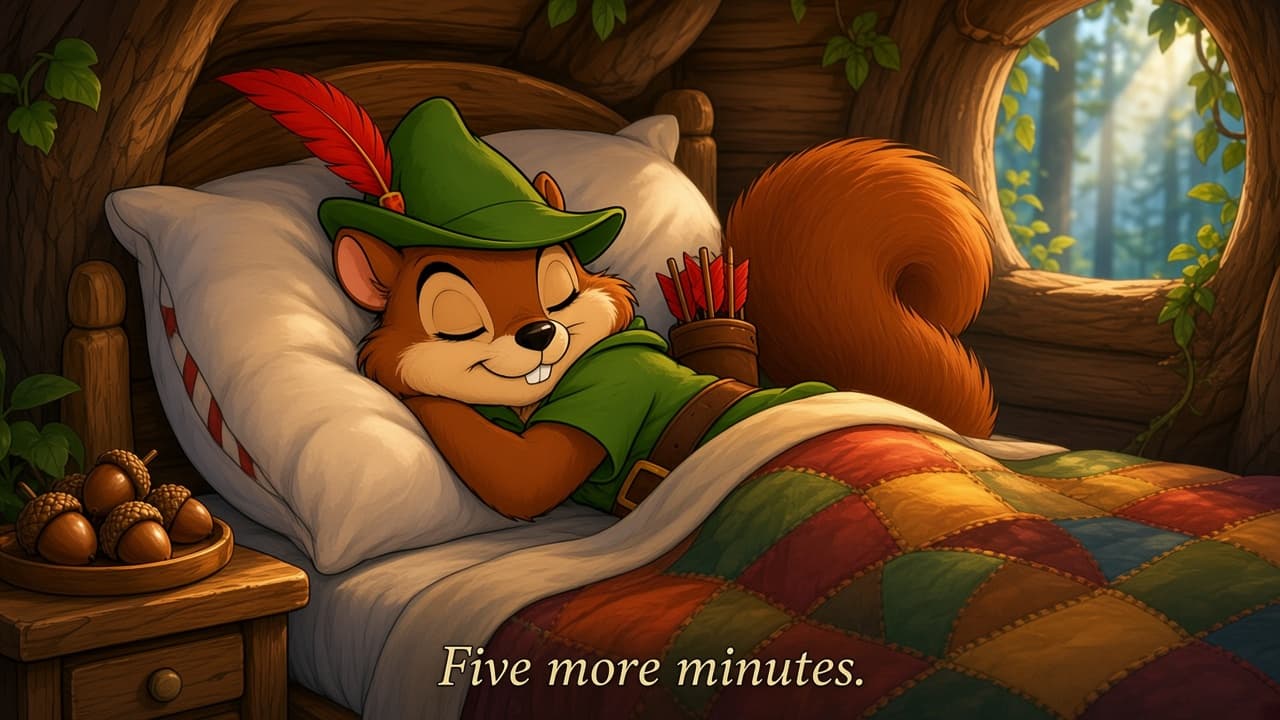 Robin the Squirrel sleeping — Five more minutes